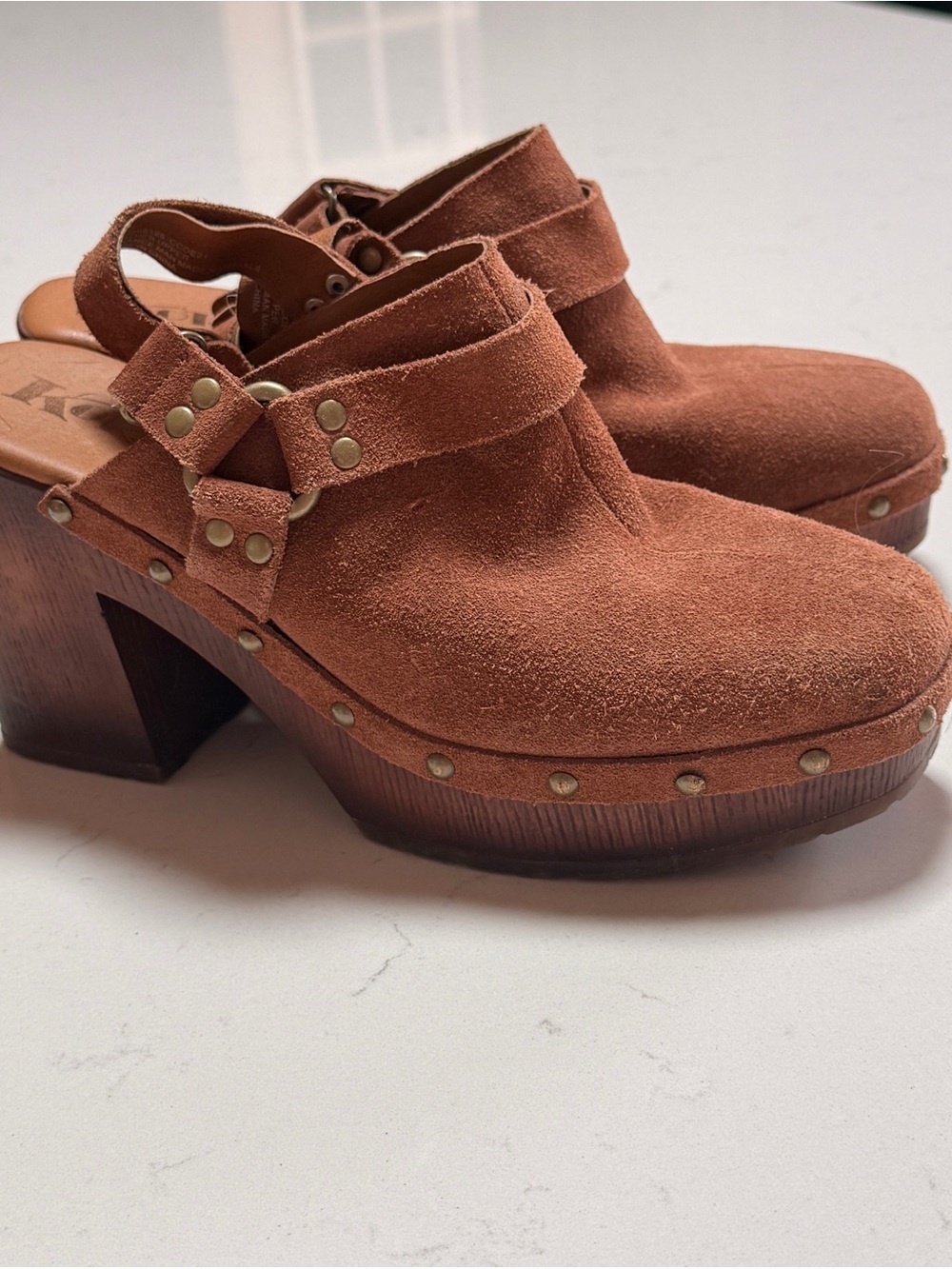 Kork-Ease Rust Suede Studded Slingback Clogs